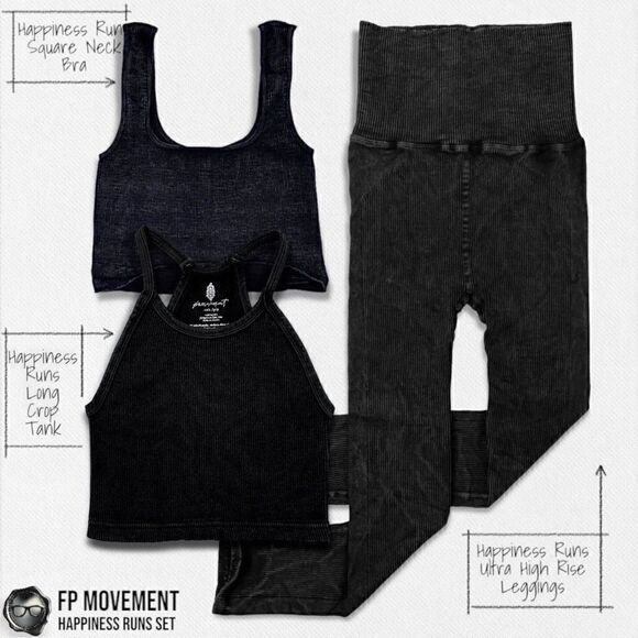 FP MOVEMENT HAPPINESS RUNS SQUARE NECK BRA + LONG TANK + HIGH RISE LEGGING BLACK - Picture 3 of 12